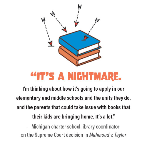 Quote: “It’s a nightmare. I’m thinking about how it’s going to apply in our elementary and middle schools and the units they do, and the parents that could take issue with books that their kids are bringing home. It’s a lot.” —Michigan charter school library coordinator on the Supreme Court decision in Mahmoud v. Taylor